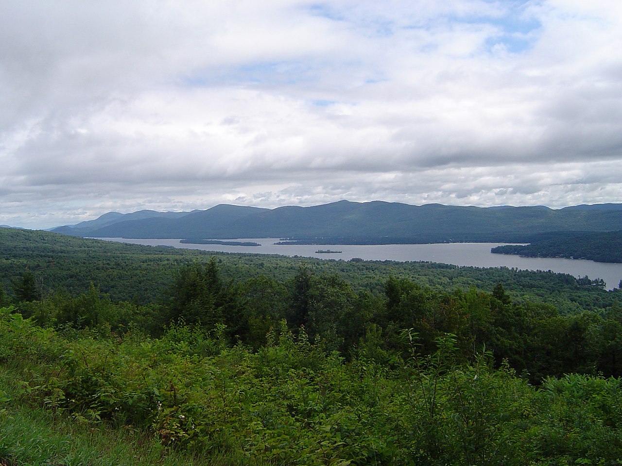 Lake George and surrounding forested mountains viewed from Prospect Mountain